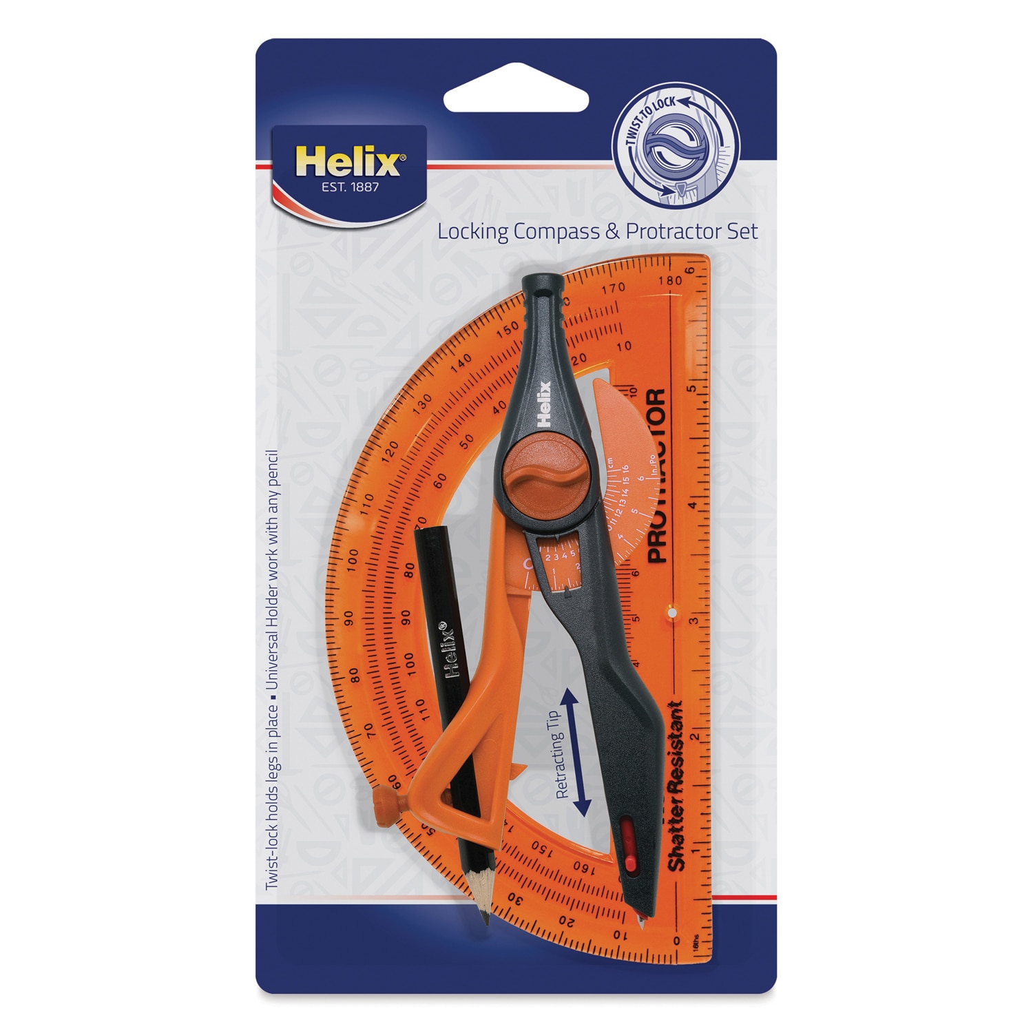 Helix Locking Compass & Protractor Set