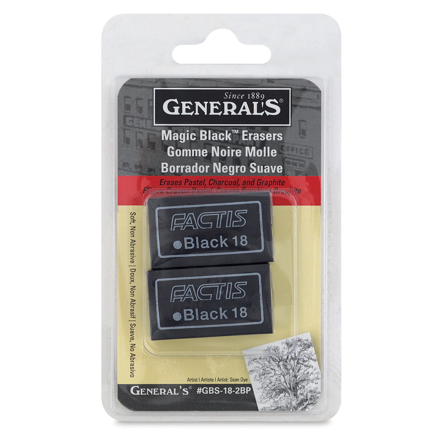 General Pencil Factis Magic Black Eraser, 2/Pkg.