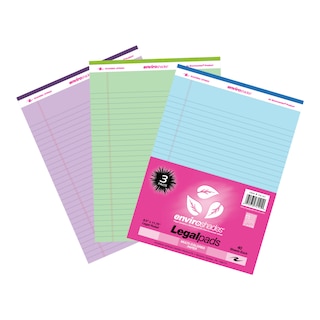 Roaring Spring Enviroshades Recycled Colored Legal Pads, Pack of 3, 8.5