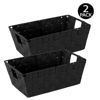 Image 1: Simplify Small Woven Storage Shelf Bin in Black 2pk