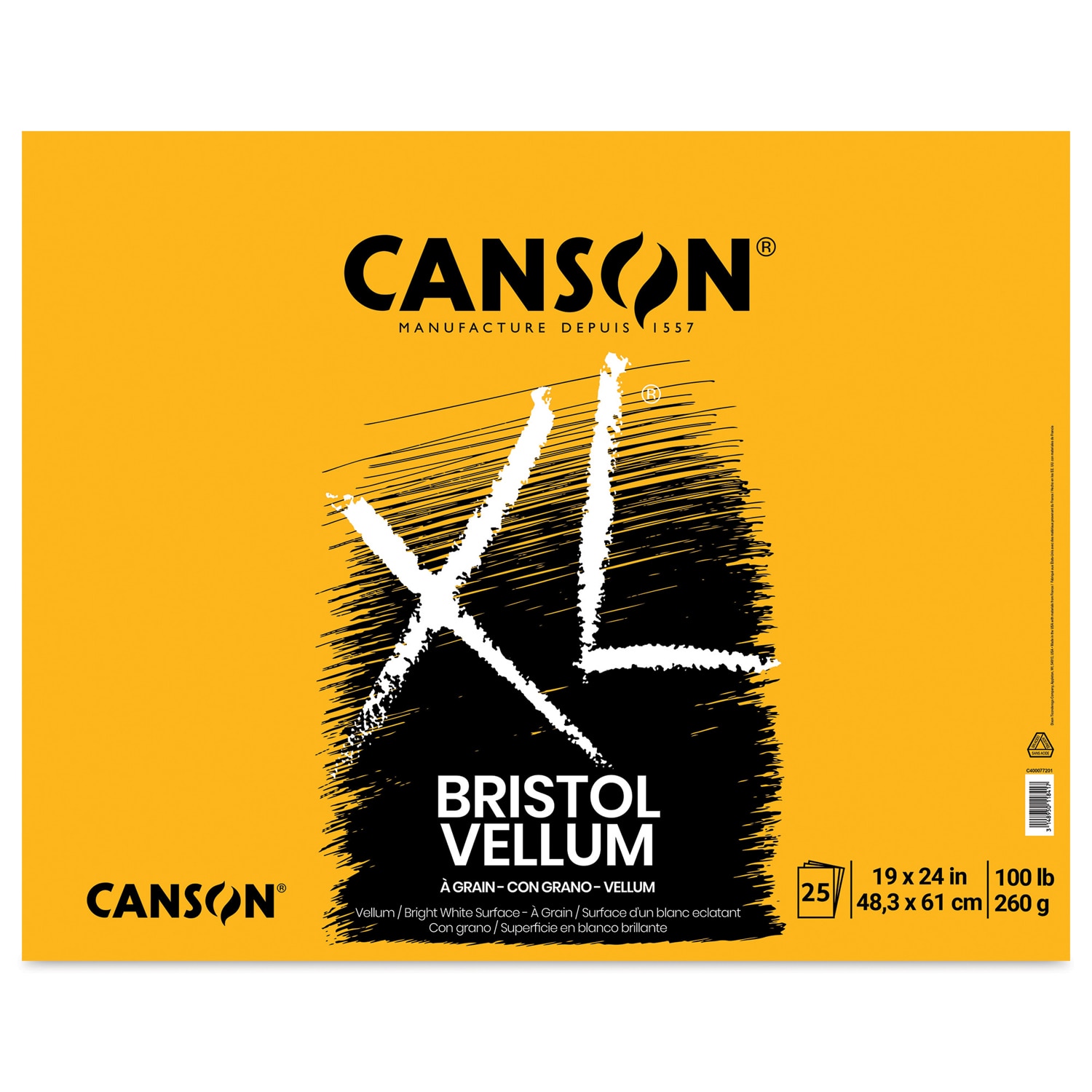 Canson XL Bristol - Pad 19" x 24" Vellum 25 Sheets Tapebound