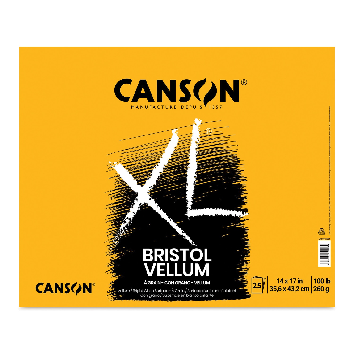 Canson XL Bristol - Pad 14" x 17" Vellum 25 Sheets Tapebound