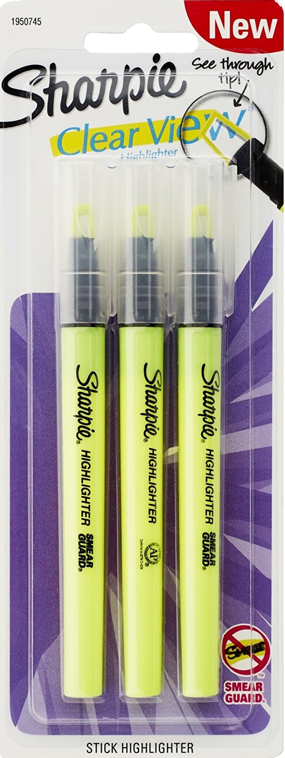 Sharpie Clear View Stick Highlighter Yellow 3Pack