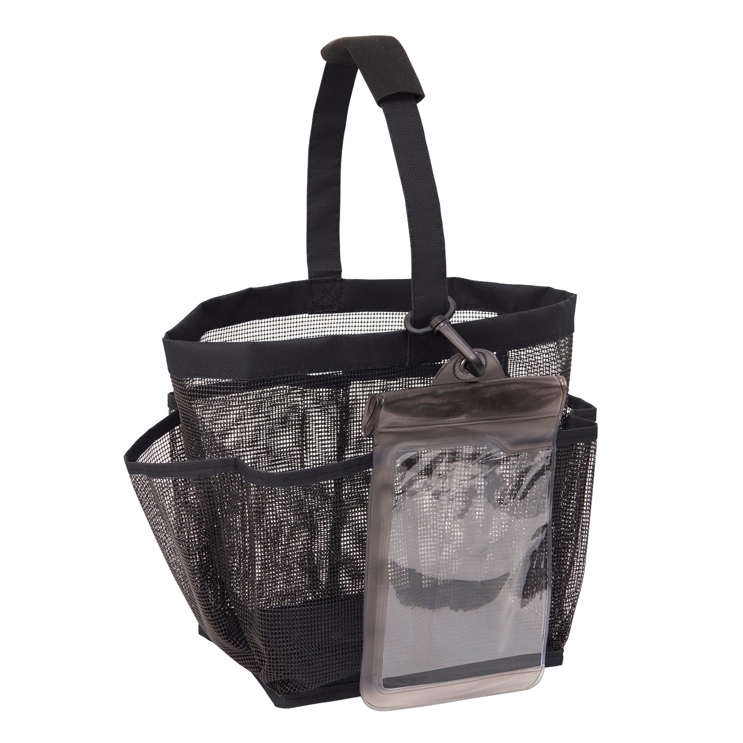 Bath Bliss Quick-Dry Portable Bath Tote with Rubber Mesh Pockets and Waterproof Phone Holder