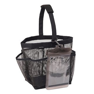 Bath Bliss Quick-Dry Portable Bath Tote with Rubber Mesh Pockets and Waterproof Phone Holder