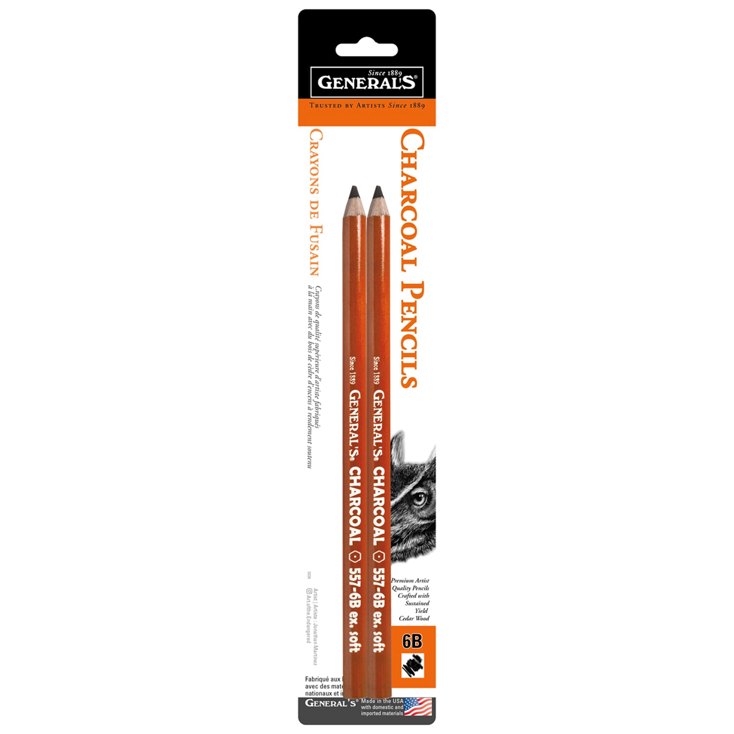 General Pencil Charcoal Pencil 2-Pack, 6B