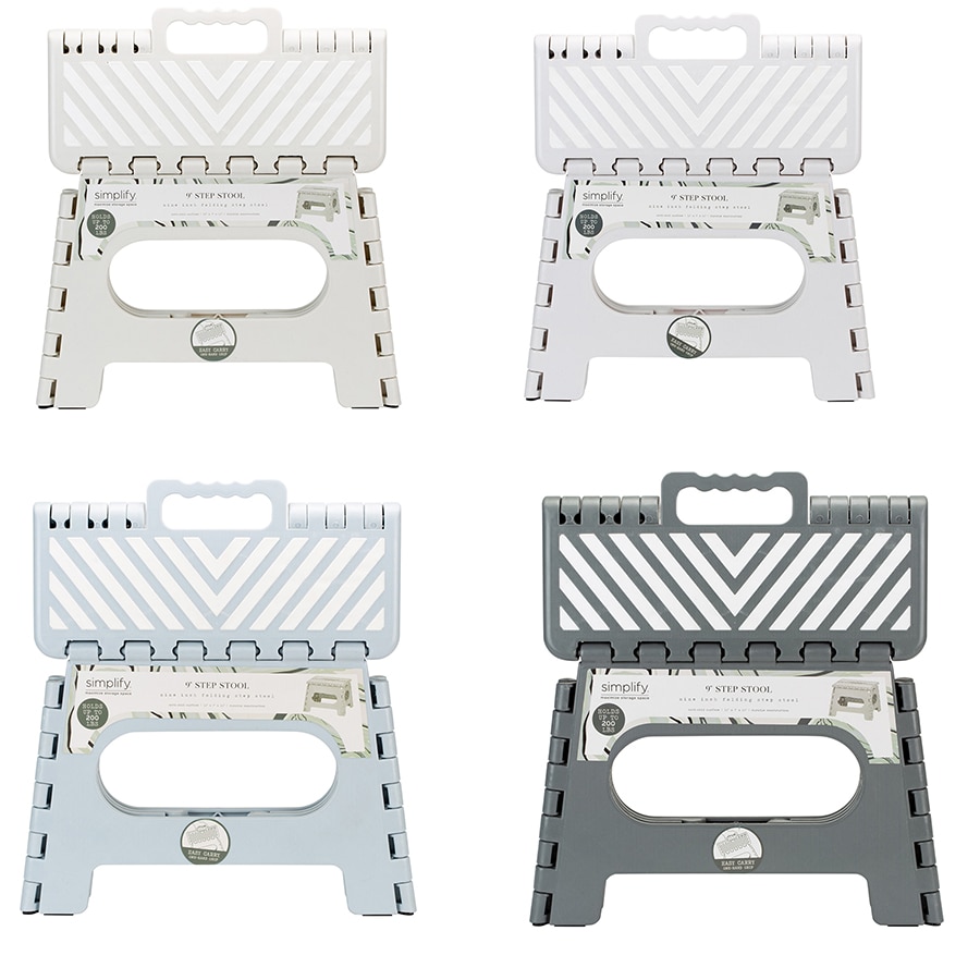 Simplify Folding Step Stool with Black, White, and Grey Stripe Design