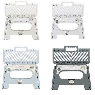 Image 1: Simplify Folding Step Stool with Black, White, and Grey Stripe Design