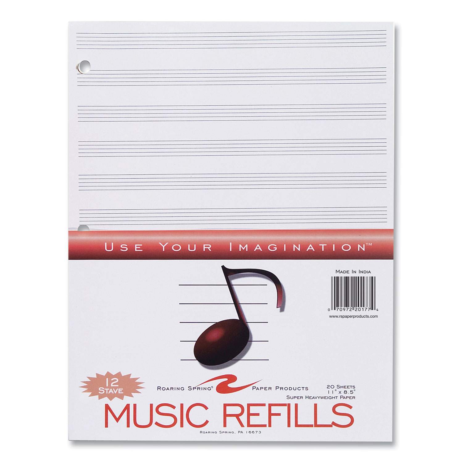 Roaring Springs Music Filler 8.5 in. x 11 in. 12 Stave 20 Count