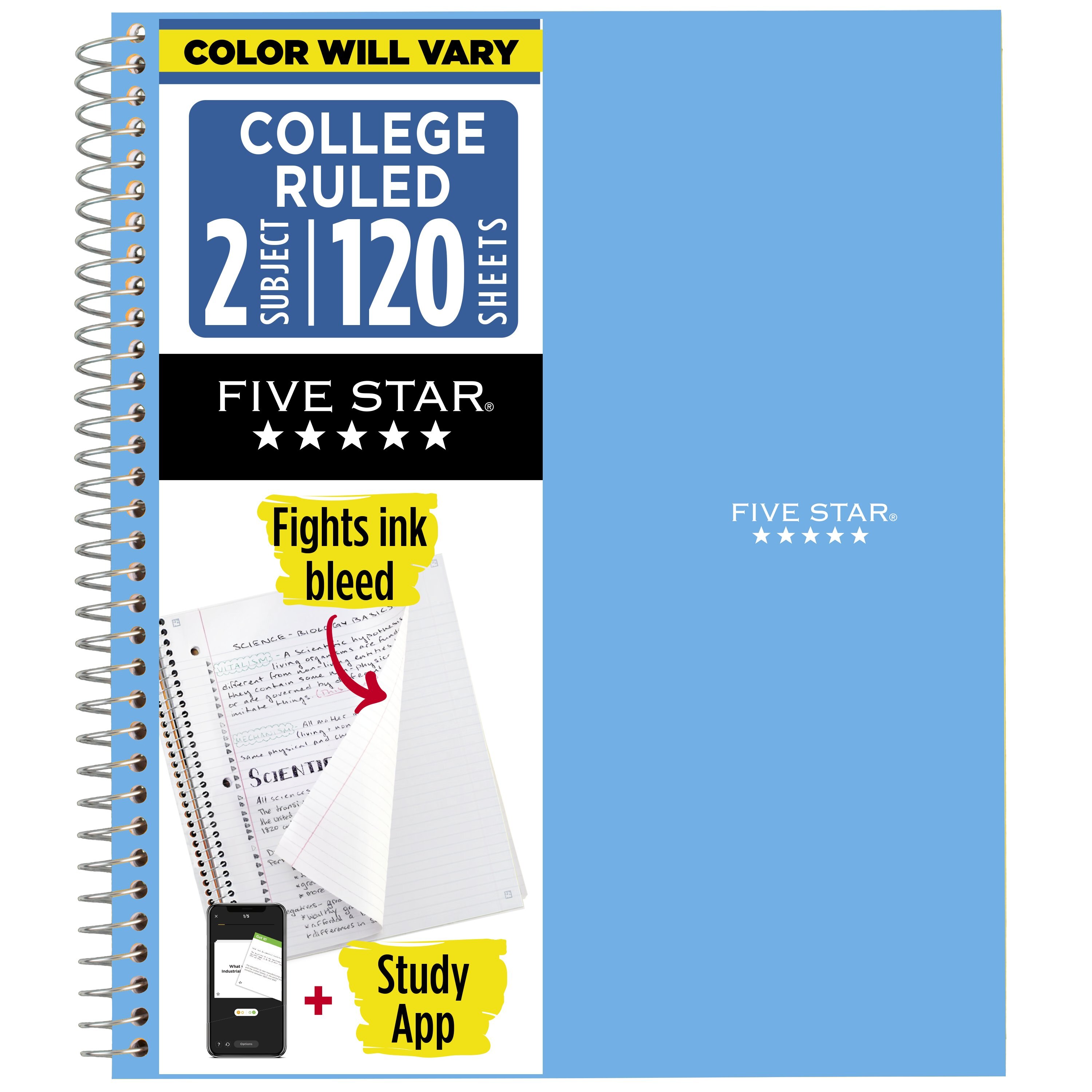 Five Star Wirebound Notebook 2 Subject College Ruled 11 x 8 12 Assorted Colors