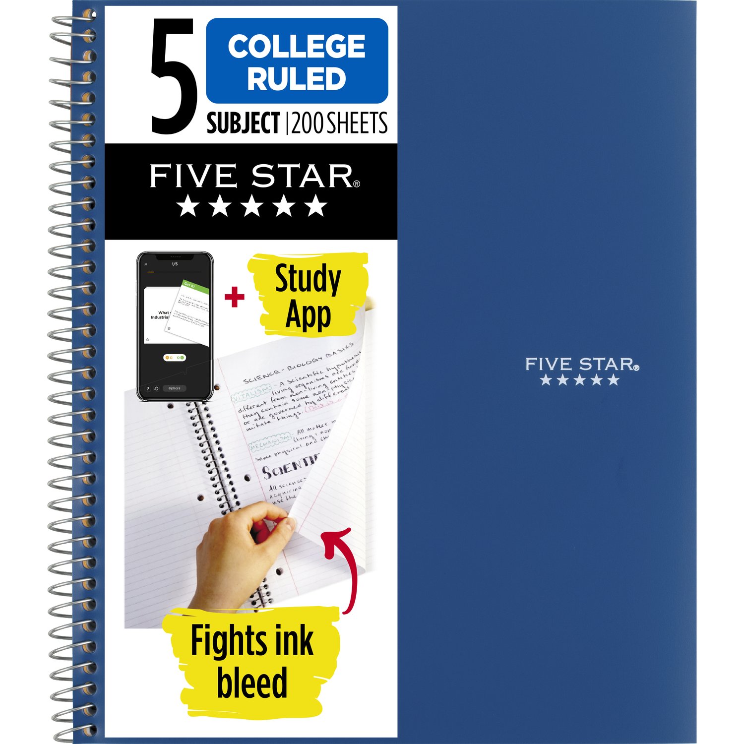 Five Star Wirebound Notebook 5 Subject College Ruled 11 x 8 12 Assorted Colors 200 ct