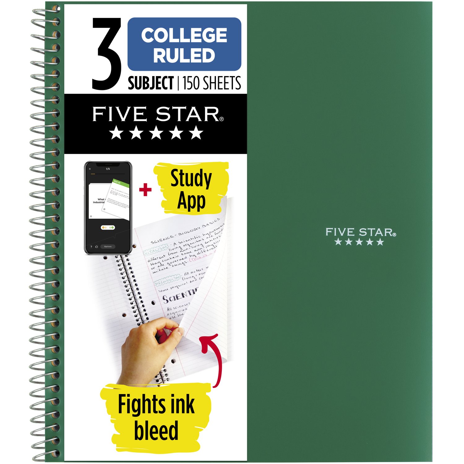 Five Star Wirebound Notebook 3 Subject College Ruled 11 x 8 12 Assorted Colors 150 ct