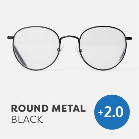 Easy Readers - Round Metal Black (+2.0)