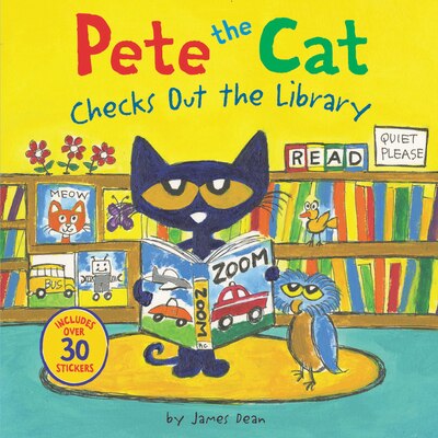 Pete the Cat Checks Out the Library: Includes Over 30 Stickers