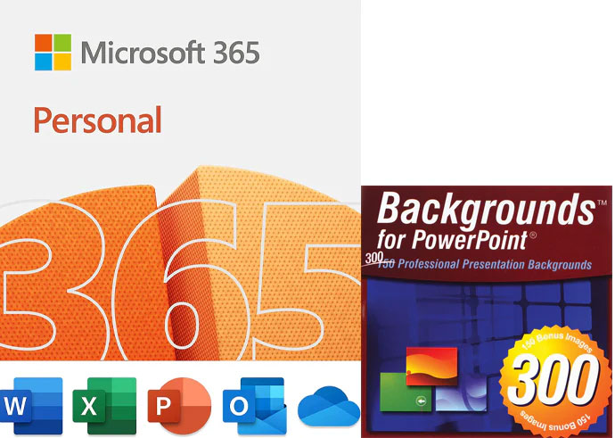 Microsoft Office 365 Personal with FREE 300 Backgrounds for PowerPoint