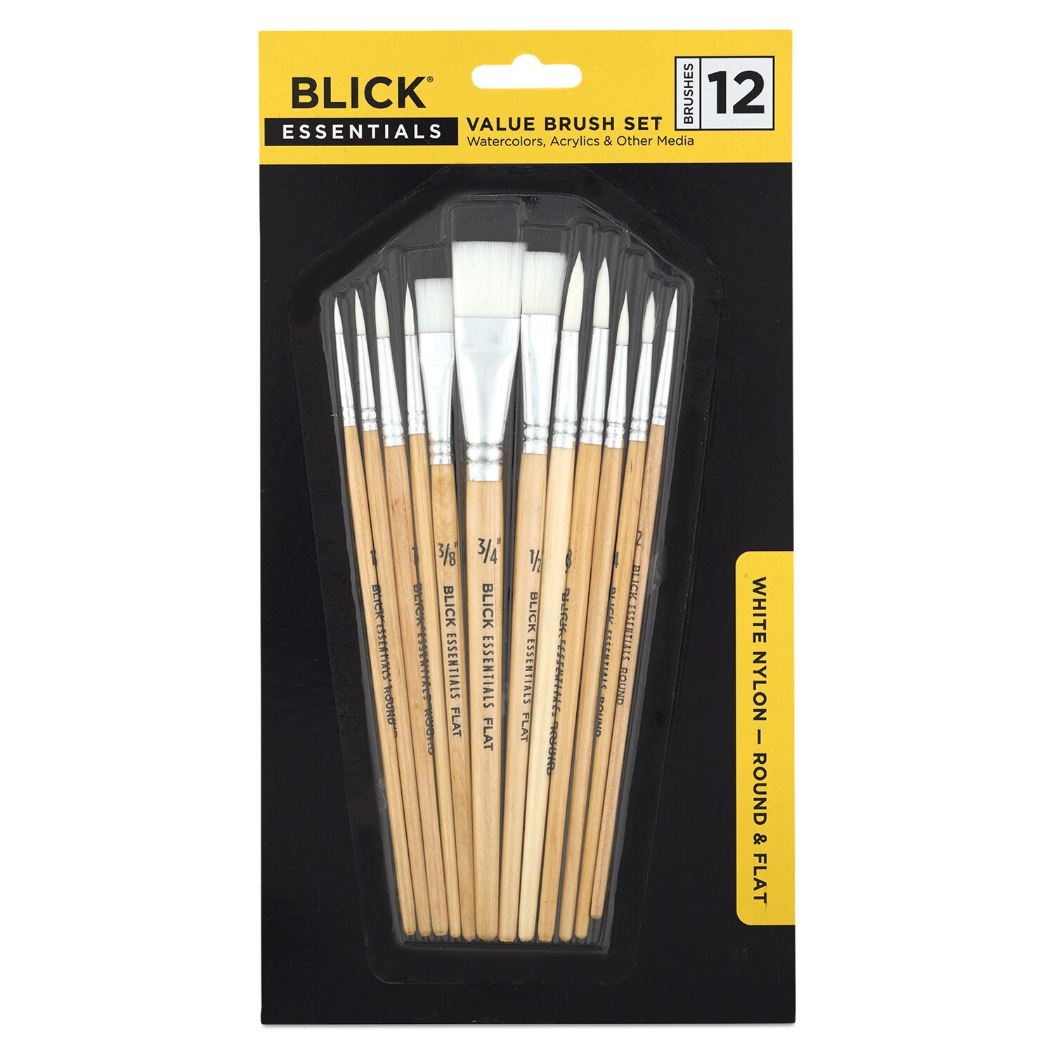 Blick Essentials Value Brush Set - Assorted Brushes White Nylon Set of 12