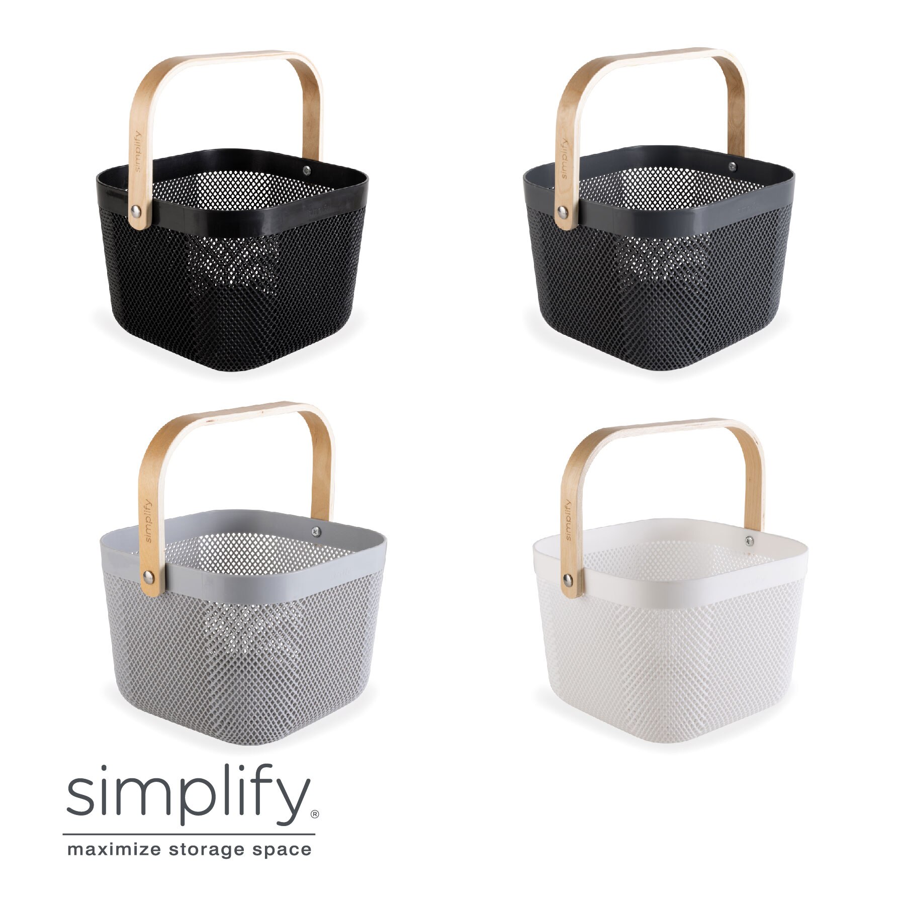 Simplify Mesh Storage Basket With Wood Handle