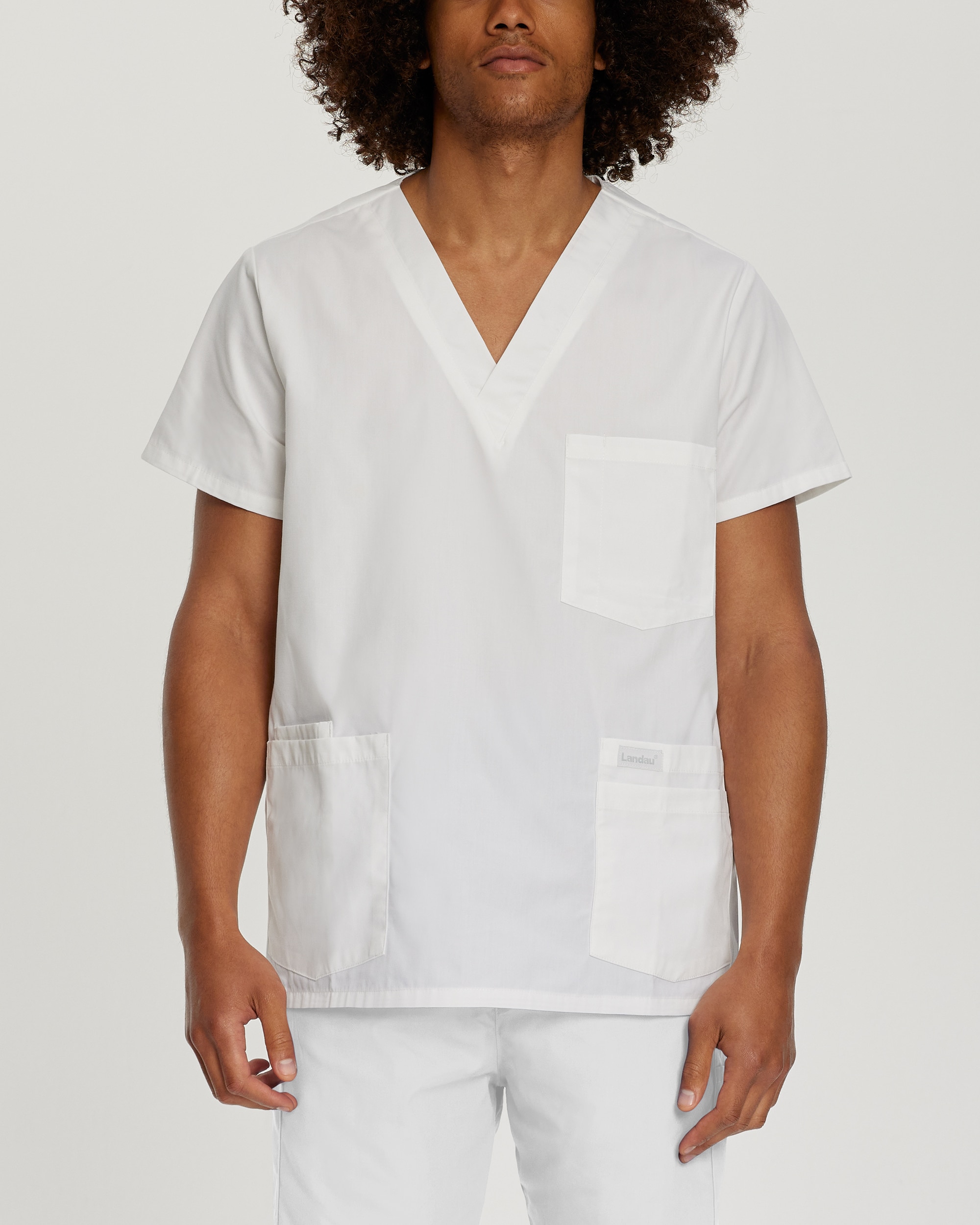 Landau Essentials Men's 5-Pocket V-Neck Scrub Top