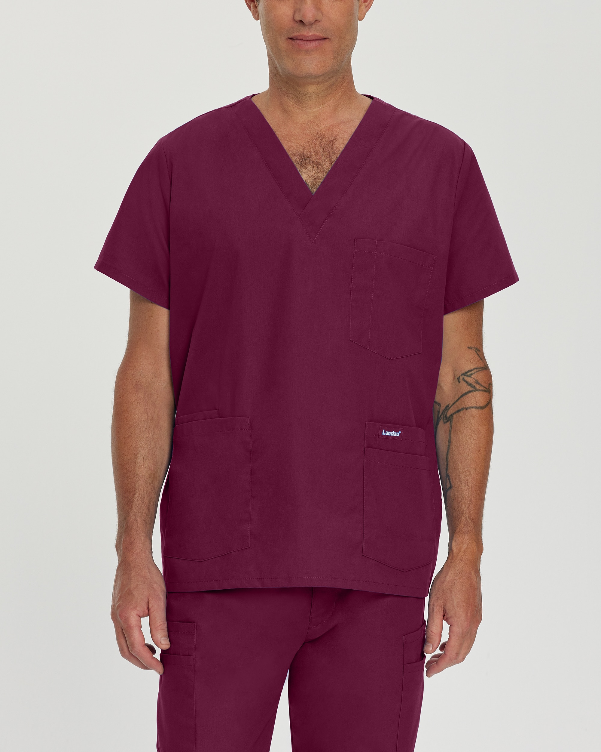 Landau Essentials Men's 5-Pocket V-Neck Scrub Top