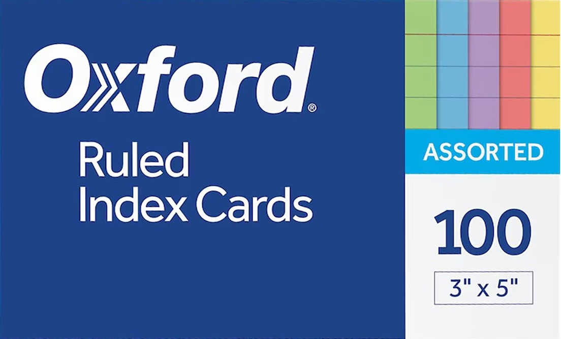 OXFORD INDEX CARDS 3x5 COLORED