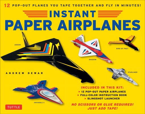Instant Paper Airplanes Kit: 12 Pop-Out Airplanes You Tape Together and Fly in Minutes [12 Precut Pop-Out Airplanes Slingshot Launcher Tape & Full-