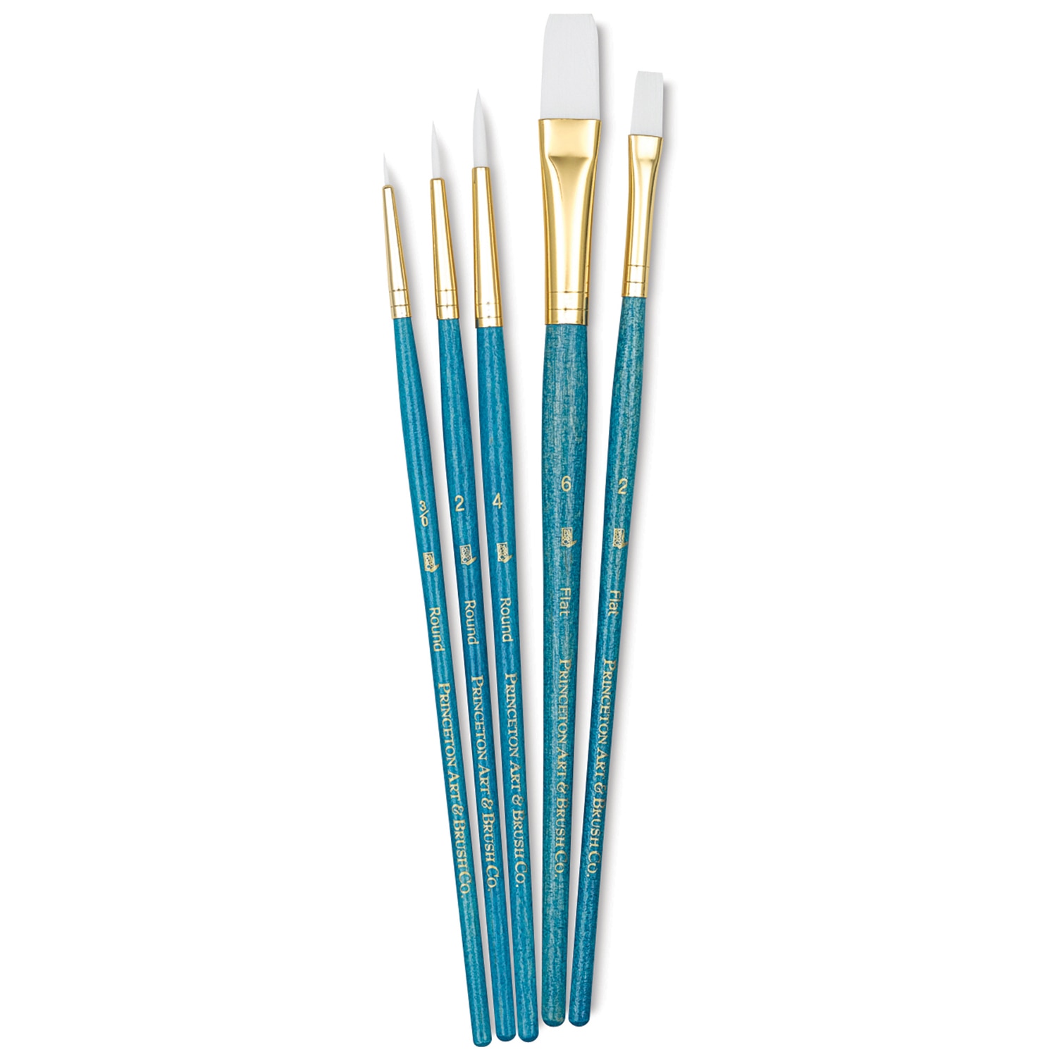 Princeton Brush Real Value 5-Brush White Taklon Brush Set, Round 3/0, 2, 4, Flat 2, 6