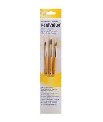 Princeton Brush Real Value 3-Brush Synthetic Hair Brush Set, Round 1, 3, 5