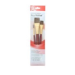 Princeton Brush Real Value 3-Brush Synthetic, Camel Short Handle, Round 6, Wash 5/8, Wash 1