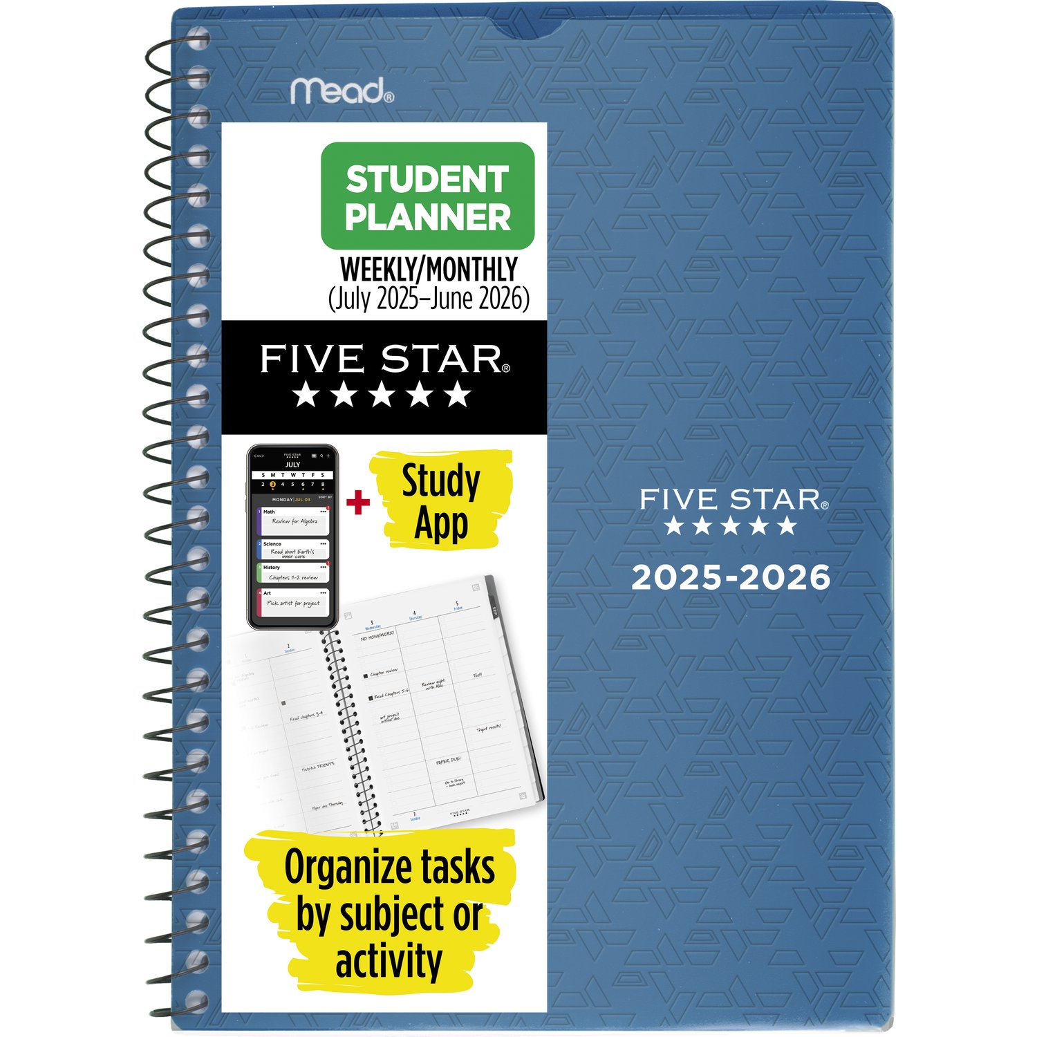 Five Star Customizable Academic 2025-2026 Weekly Monthly Student Planners Plus Study App Assorted Small