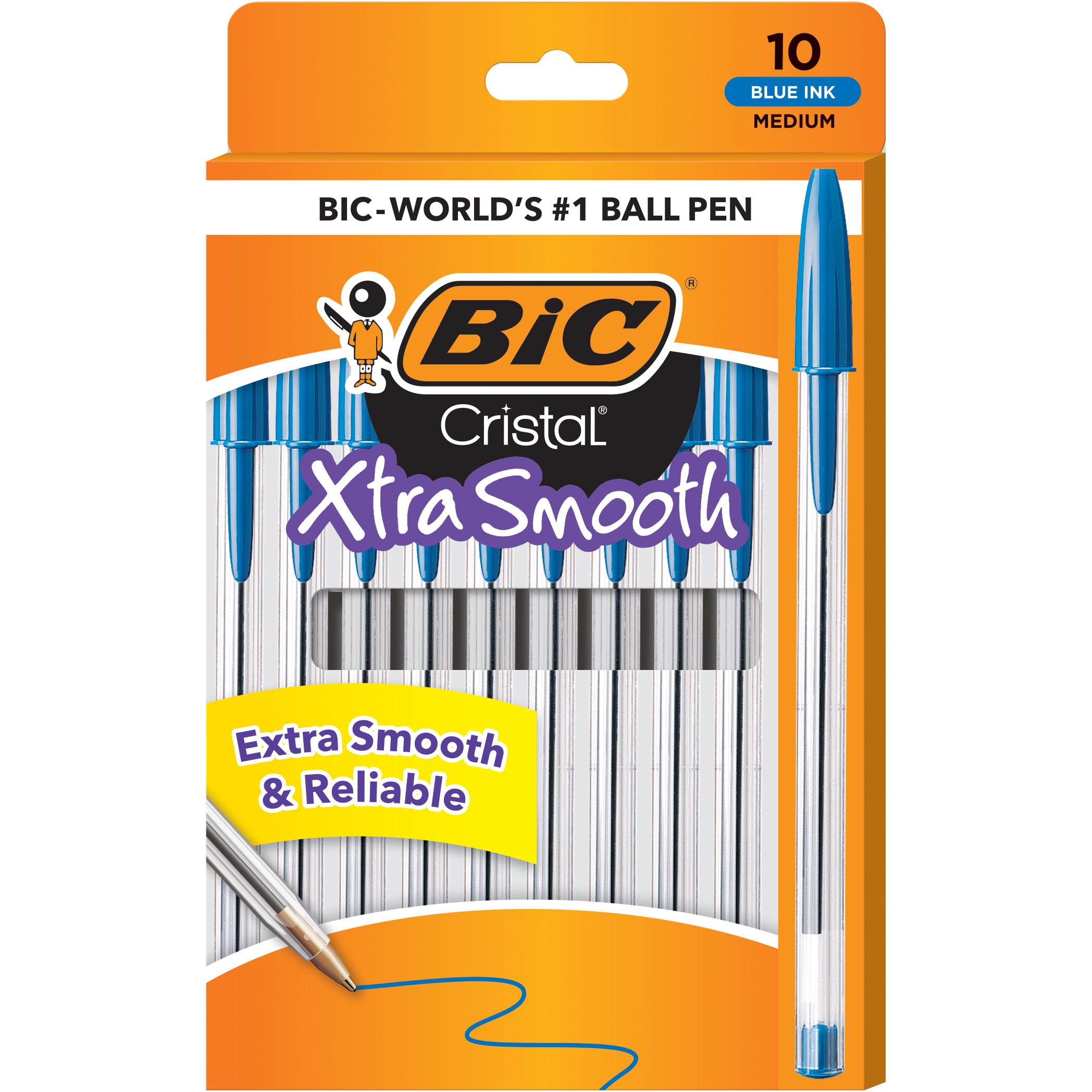 BICCristal Xtra Smooth Ball Pen Medium Point 1.0mm Blue Ink 10 Count