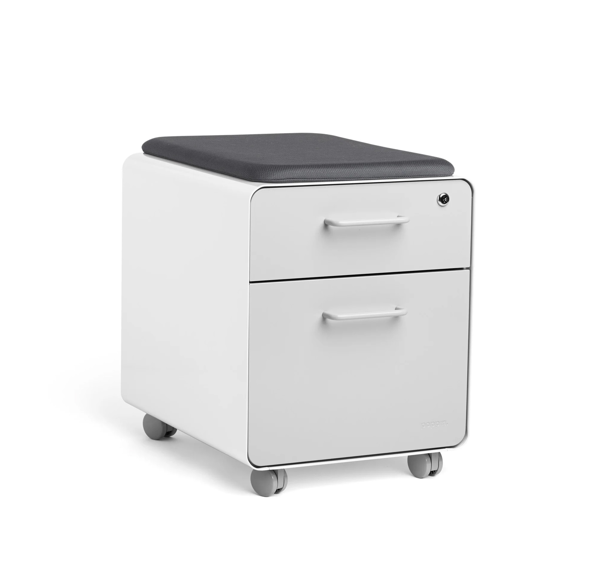 Poppin Mini Stow 2-Drawer File Cabinet, Rolling, White+LtGray
