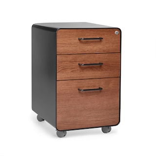 Poppin Stow 3-Drawer File Cabinet, Rolling, Black + Walnut