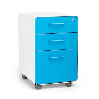 Poppin Stow 3-Drawer File Cabinet, Rolling, White + Pool Blue