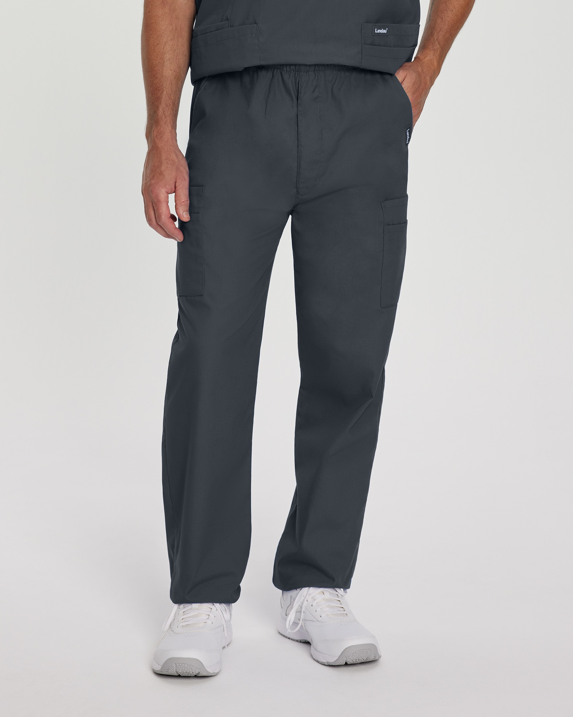 Landau Essentials Men's Straight-Leg Cargo Scrub Pants (Short Sizes)