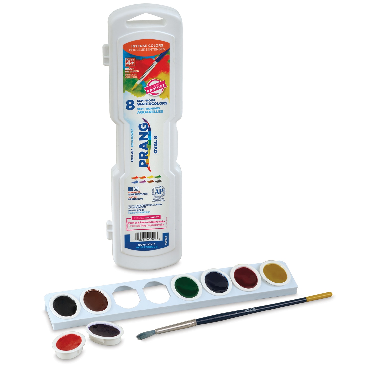Prang Semi-Moist Watercolor Paint - Oval Pans Assorted Set of 8