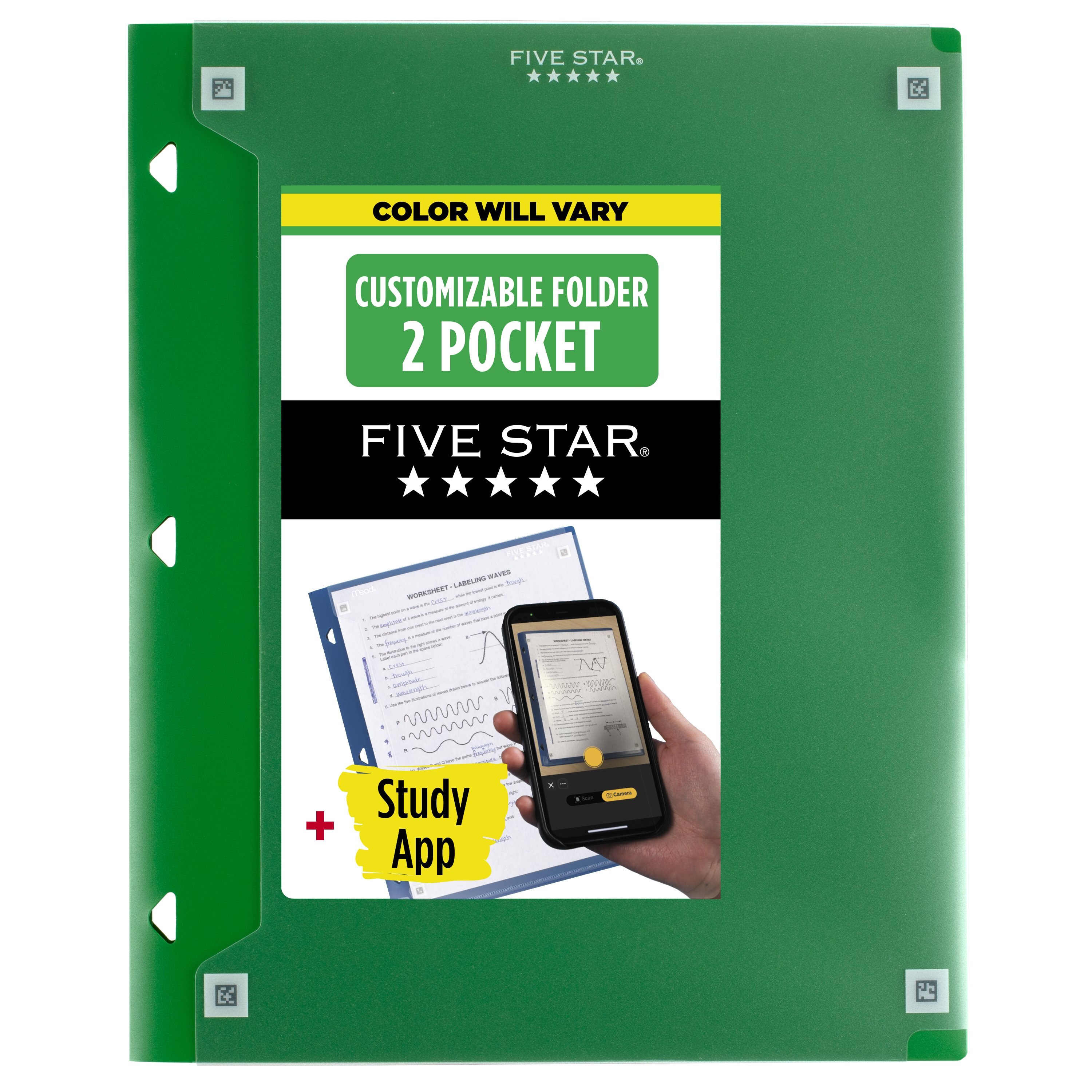 Five Star Customizable Plastic Folder 9 x 11  Assorted Colors