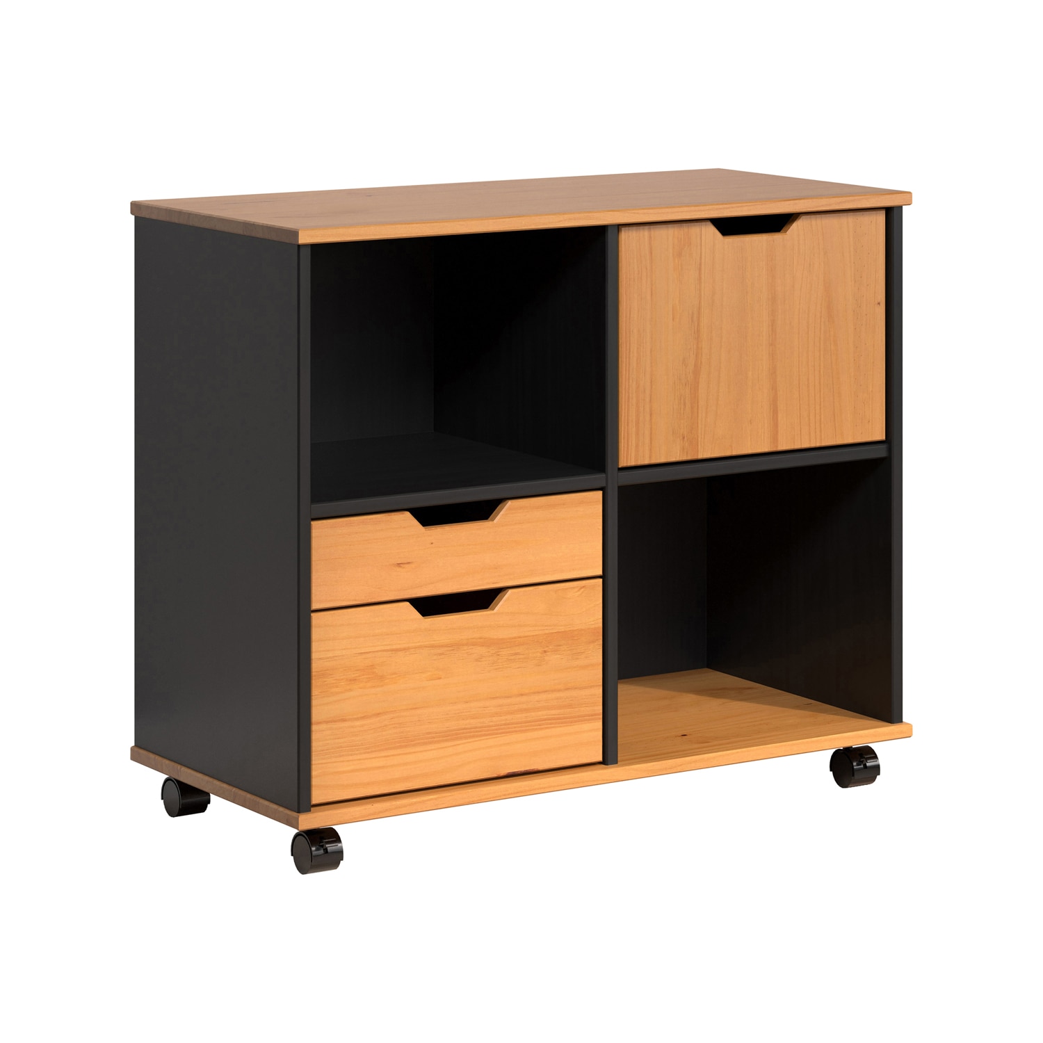 Trendfurn Campus Collection Printer Stand With Storage Black & Natural Honey Finish