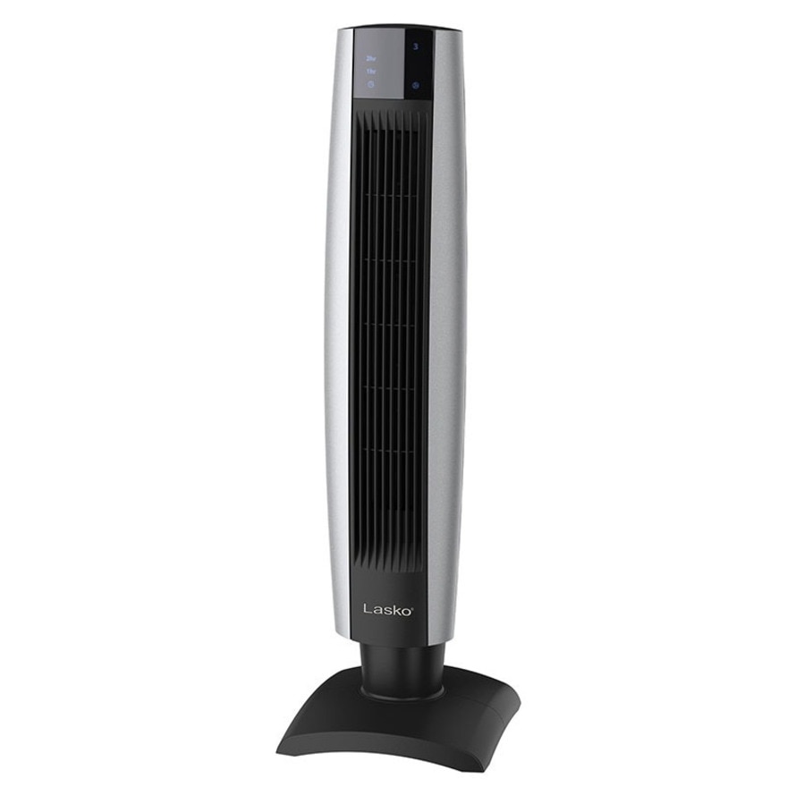Lasko Oscillating Tower Fan with Remote Control in Black and Silver
