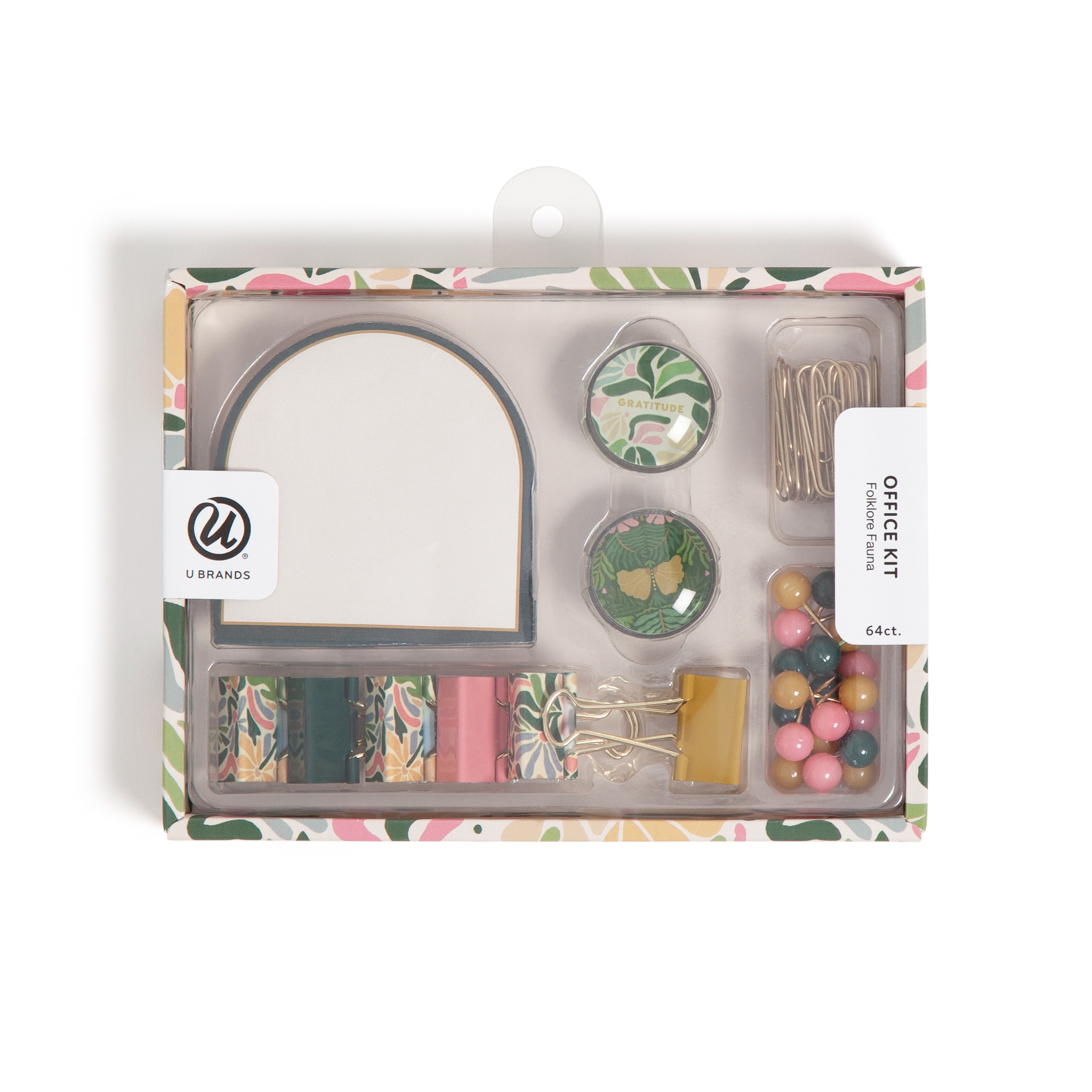 U Brands 64ct Office Accessories Kit with Sticky Notepad -Folklore Fauna