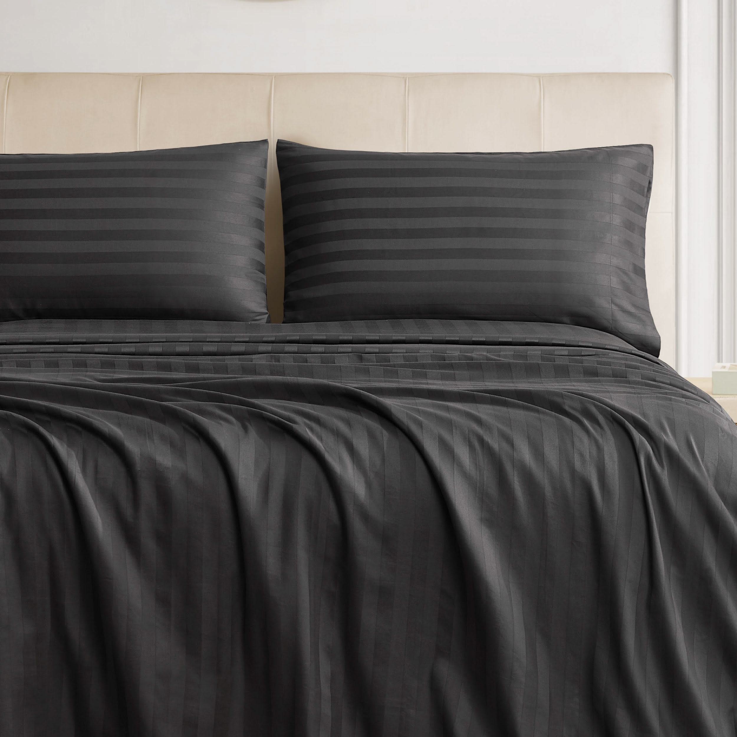 The Sheet Lab Regal Dreams Sateen Striped Damask 4-Piece 100% Cotton Sheet Set