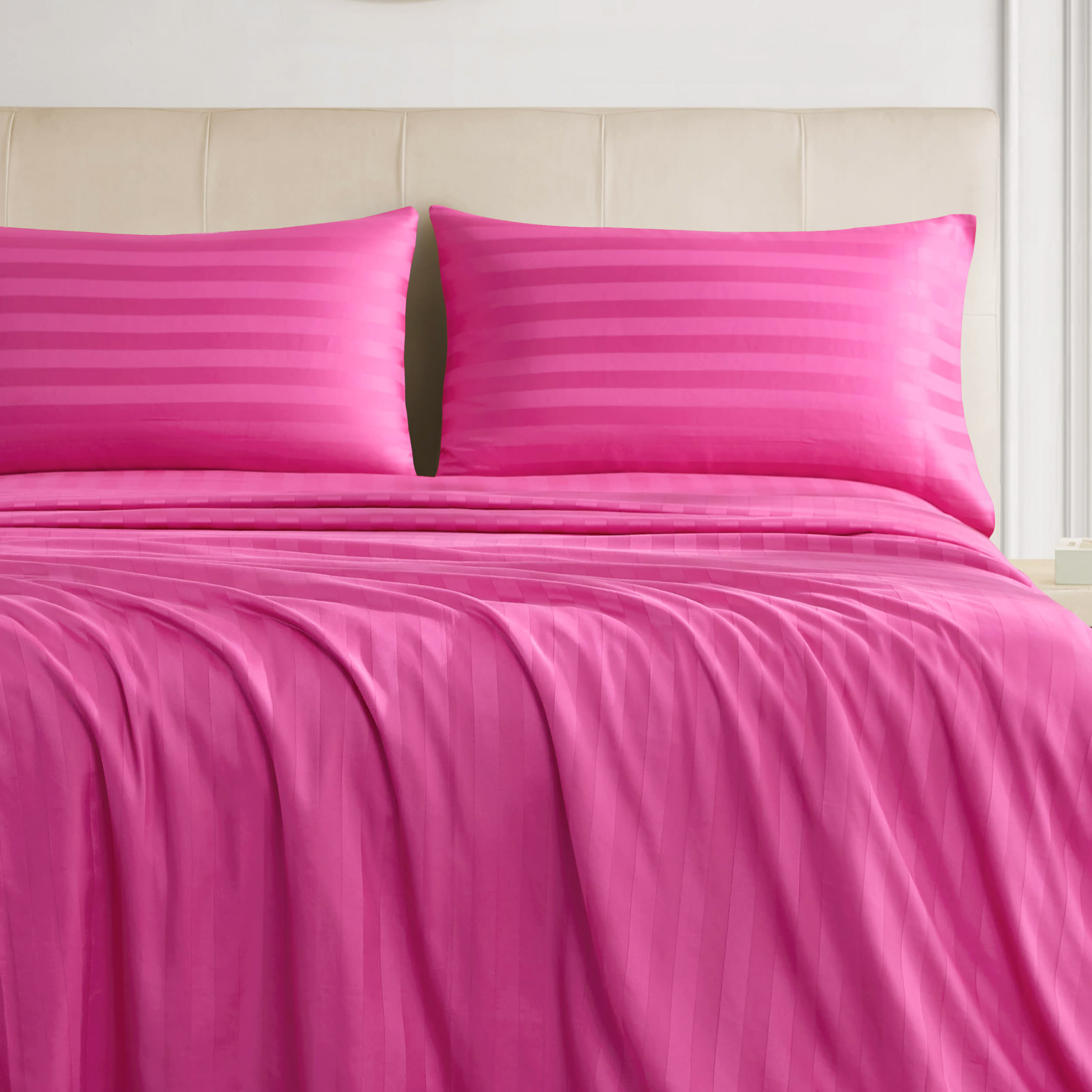 The Sheet Lab Regal Dreams Sateen Striped Damask 4-Piece 100% Cotton Sheet Set