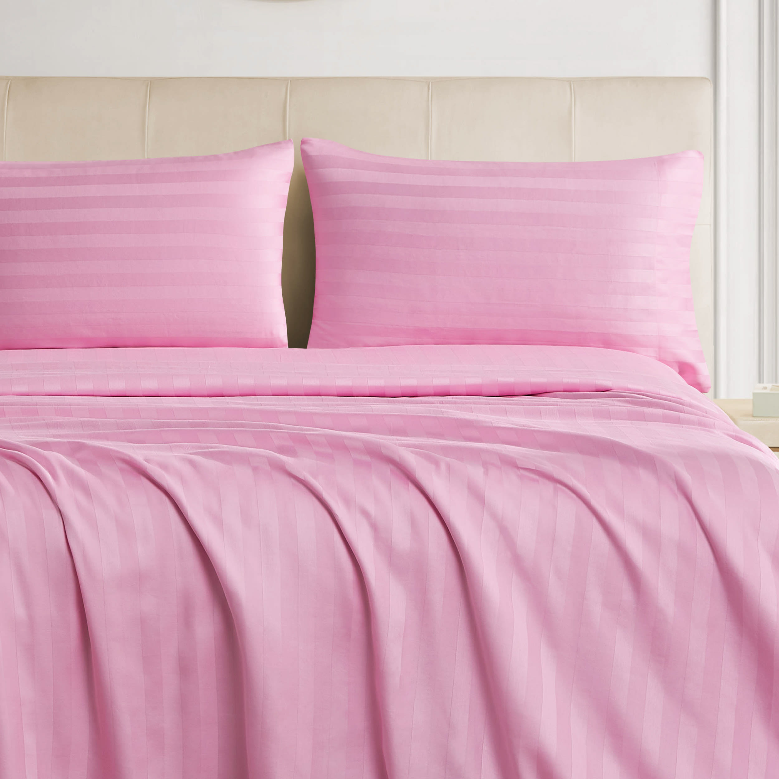 The Sheet Lab Regal Dreams Sateen Striped Damask 4-Piece 100% Cotton Sheet Set
