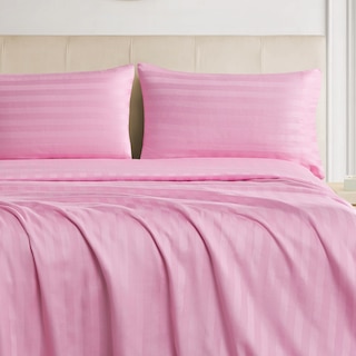 The Sheet Lab Regal Dreams Sateen Striped Damask 4-Piece 100% Cotton Sheet Set