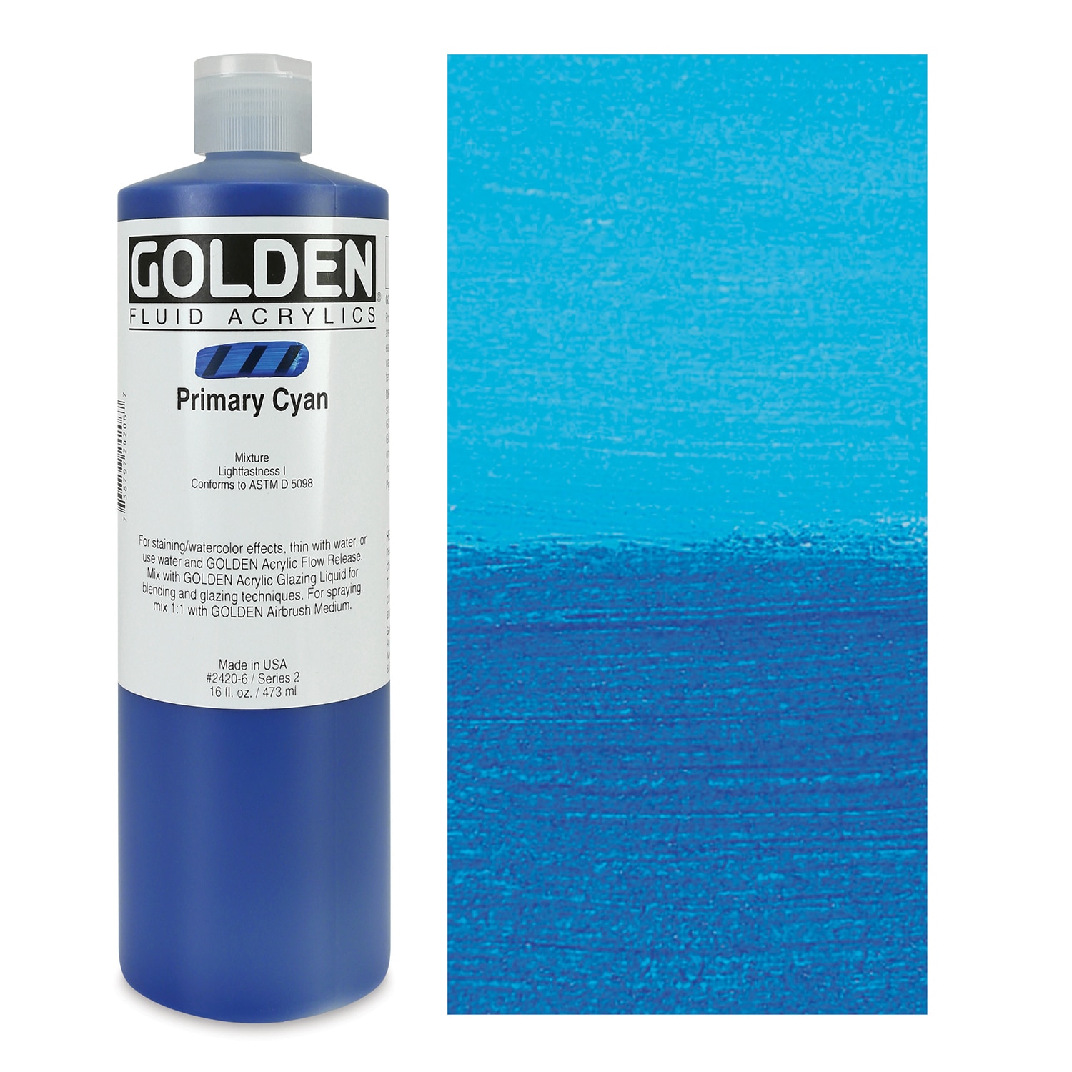 Golden Fluid Acrylics - Primary Cyan 16 oz bottle