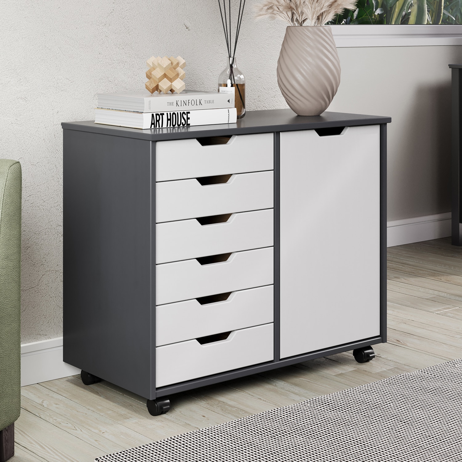 Trendfurn Multiple Drawer Roll Cart Cabinet With 1 Door