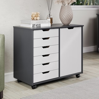 Image 1: Trendfurn Multiple Drawer Roll Cart Cabinet With 1 Door