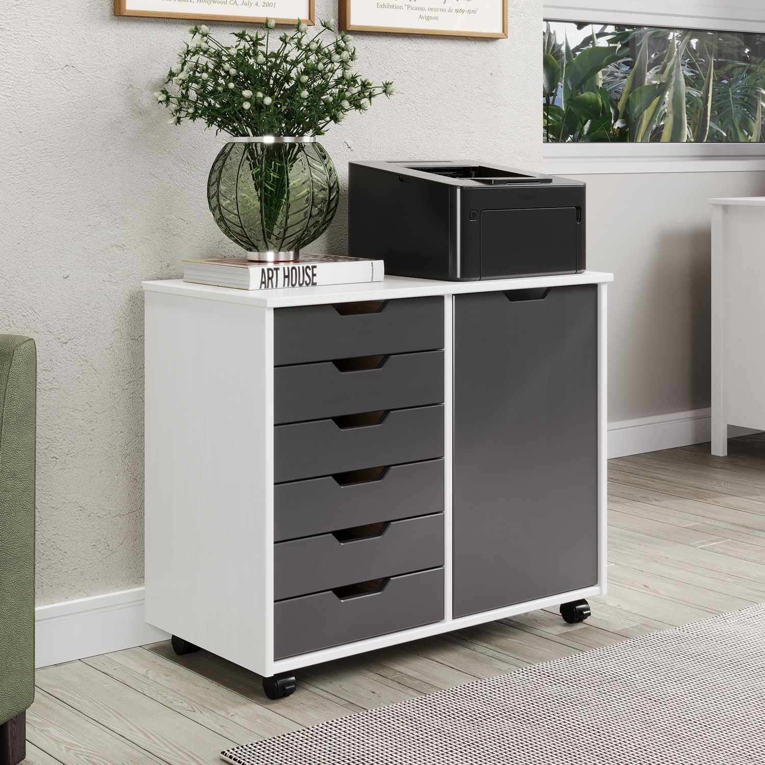 Trendfurn Multiple Drawer Roll Cart Cabinet With 1 Door
