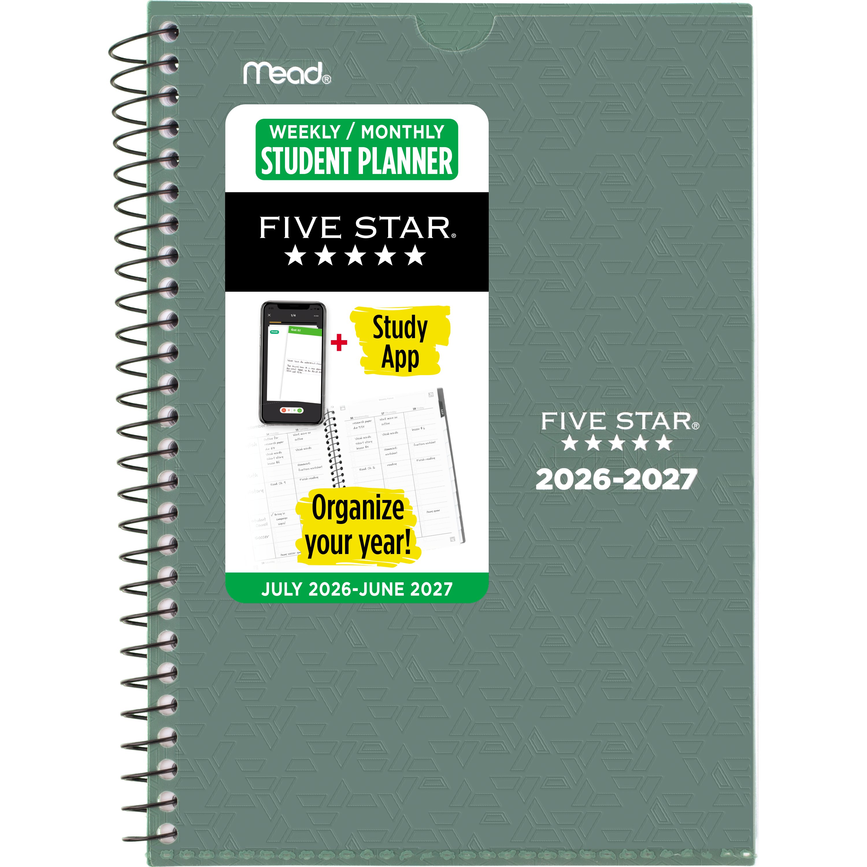 Five Star(R) Customizable Academic 2026-2027 Weekly Monthly Student Planner Plus Study App Color May Vary Small 5 1/2" x 8 1/2"