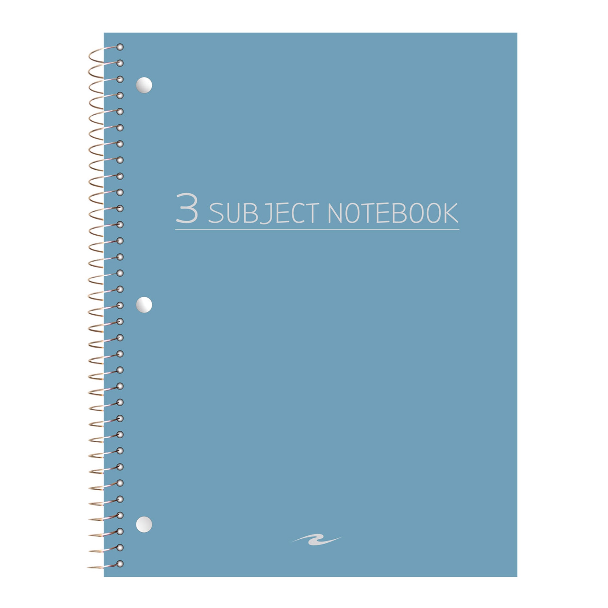 Three Subject Spiral Notebook, College Ruled, 3 Hole Punch, Perforated, 10.5" x 8", 120 Sheets, Assorted Poly Covers