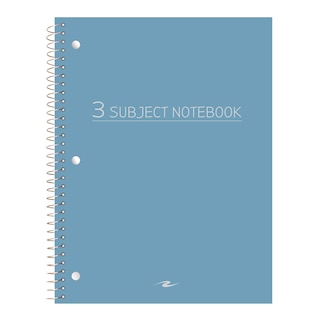 Three Subject Spiral Notebook, College Ruled, 3 Hole Punch, Perforated, 10.5